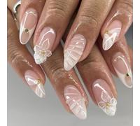Faux Ongles Artistiques En Amande Design Floral ABS Réutilisables Sans Salon Bureau Moyennement Courte À Pression Sur L'ongle