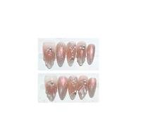 Faux Ongles Aurora coloré sirène presse sur ongles rêveur fée douce mariée à la main portable faux perle amande conseils(Color-1-M)