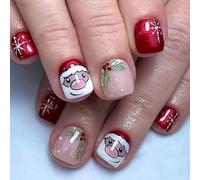 Faux ongles autocollants de Noël - Motif dessin animé Père Noël - Couverture complète - Ongles artificiels à presser - Pour femmes et filles