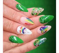 Faux ongles avec arc-en-ciel scintillant vert, 24 pièces, application facile, confort, application facile