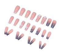 Faux ongles avec charme, presse à arc sur les ongles - 24 morceaux de longue pression sur les ongles avec chaîne de perles - Autocollants de manucure, faux doigt fait maison, style français, colle sur