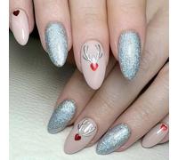 Faux ongles avec motif de Noël Beaux élan Faux Ongles Couverture Complète À Coller Sur Les Ongles Moyenne Amande À Prendre Sur Les Ongles Pour Femmes