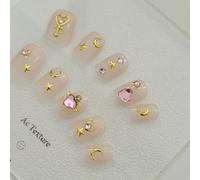 Faux Ongles Belle Fille Couleur Nue Amour Étoile Lune Perceuse Faux Ongle Portant Un Patch À Ongles Fini 24 Pièces(72pcs)
