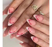 Faux ongles blancs à pois rouges pour femme - Durabilité - En ABS - Ongles élégants avec nœuds