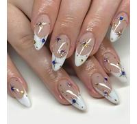 Faux ongles blancs à presser avec strass en forme d'amande pour femmes et filles