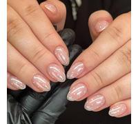Faux ongles blancs brillants à pois application rapide travail manucure sociale