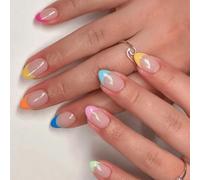 Faux ongles brillants à presser en forme d'amande - 12 tailles - Conseils français pour loisirs créatifs - Colle acrylique pour femme - Transparent