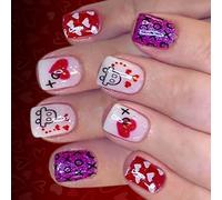 Faux ongles brillants blancs sur le thème de la Saint-Valentin - Forme carrée - Application facile