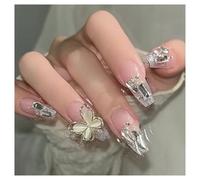 Faux Ongles Carré Moyen Papillon 3D nude Ongles Autocollants Réutilisables Nail Art pour Femmes Filles Quotidien Soirée Mariage