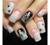 Faux ongles carrés à coller sur les ongles d'Halloween - Faux ongles effrayants - Pour femme - Avec motif araignée