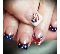 Faux ongles carrés à pointe française 4 juillet avec drapeaux américains et étoile à coller le jour de l'indépendance French Tip