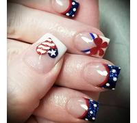 Faux ongles carrés à pointe française 4 juillet avec drapeaux américains et étoile à coller le jour de l'indépendance French Tip