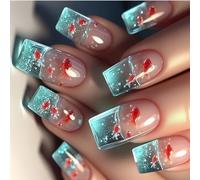 Faux ongles carrés à presser avec motifs de poissons, jolis faux ongles brillants sur faux ongles artificiels pour femmes et filles