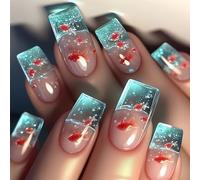 Faux ongles carrés à presser avec motifs de poissons, jolis faux ongles brillants sur faux ongles artificiels pour femmes et filles