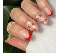 Faux ongles carrés à presser en acrylique Motif fraises Faux ongles à coller sur les ongles pour femme