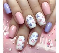 Faux ongles carrés à presser - Ongles artificiels - Motif pattes de chats - Faux ongles à coller sur les ongles - Conseils pour French Nails - Cadeaux