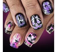 Faux ongles carrés à presser pour Halloween Faux ongles artificiels effrayants pour femmes Adhésifs carrés avec designs Couverture complète Faux ongles