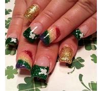 Faux ongles carrés à presser pour la Saint-Patrick, faux ongles, motifs trèfles, couverture complète en acrylique