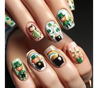 Faux Ongles Carrés À Pression Shamrock 12 Tailles 24 Pièces Pointes Françaises Pour Décorations Artistiques Faux Ongles Verts