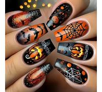 Faux ongles carrés amovibles en forme de toile d'araignée - En ABS solide - Art d'Halloween pour les occasions spéciales pour les femmes - Thème d'Halloween - À presser sur les ongles