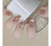 Faux ongles carrés avec motifs papillons yeux de chat brillants à coller sur ongles acryliques pour femmes