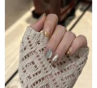 Faux ongles carrés brillants à coller sur les ongles - 15 tailles d'ongles français - Conseils pour le bricolage, la décoration des ongles