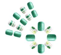 Faux Ongles Carrés Colle Sur Bâton Pour La Fête De La Patrie Faux Ongles Artificiels Pour Femmes Shamrock Vert