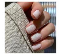 Faux Ongles Carrés Courts, 24 Pièces, Fée Française, Rose, Paillettes, Or, Diamant, Veines De Colline, Couverture Complète, À Pression Kit Manucure(Y31)