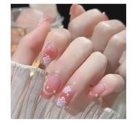 Faux Ongles Carrés Courts, 24 Pièces, Fée Française, Rose, Paillettes, Or, Diamant, Veines De Colline, Couverture Complète, À Pression Kit Manucure(Y36)
