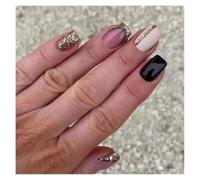 Faux Ongles Carrés Courts, 24 Pièces, Fée Française, Rose, Paillettes, Or, Diamant, Veines De Colline, Couverture Complète, À Pression Kit Manucure(Y35)