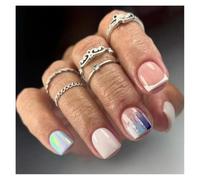 Faux Ongles Carrés Courts, 24 Pièces, Fée Française, Rose, Paillettes, Or, Diamant, Veines De Colline, Couverture Complète, À Pression Kit Manucure(Y14)