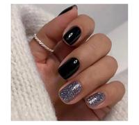 Faux Ongles Carrés Courts, 24 Pièces, Fée Française, Rose, Paillettes, Or, Diamant, Veines De Colline, Couverture Complète, À Pression Kit Manucure(Y23)