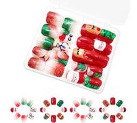 Faux ongles carrés courts à coller sur les ongles de Noël Motif Père Noël