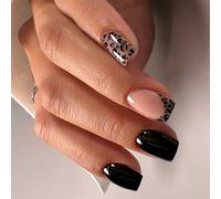 Faux ongles carrés courts à presser avec motif couverture complète acrylique acrylique colle sur ongles pour femme transparent
