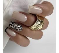 Faux ongles carrés courts à presser en acrylique avec motif léopard pour fêtes et mariages