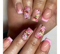 Faux ongles carrés courts à pression, 24 pièces, fausses colles artificielles sur les designs, pointes françaises, cadeaux