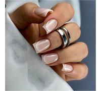 Faux Ongles Carrés Courts À Pression Pour Femmes Et Filles 24 Pièces Artificiels En Acrylique Avec Pointe D'art Français