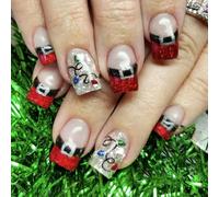 Faux Ongles Carrés Courts Couverture Complète À Coller Sur Pointe Française Artificiels De Noël À Pression Pour Femmes 24 Pièces