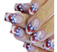 Faux ongles carrés courts patriotiques à bout français à presser pour couvrir complètement les faux ongles artificiels