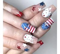Faux ongles carrés courts patriotiques à bout français à presser pour couvrir complètement les faux ongles indépendance