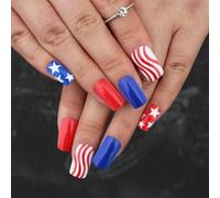 Faux ongles carrés courts patriotiques à bout français à presser pour couvrir complètement les faux ongles indépendance