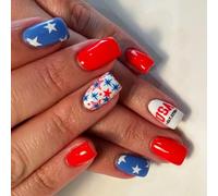 Faux ongles carrés courts patriotiques à bout français à presser sur couverture complète Faux ongles colles de jour de l'indépendance