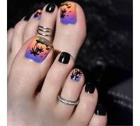 Faux ongles carrés courts, paysage marin, à pression, en acrylique, couverture complète artificielle, pointes françaises, faux orteils avec Design