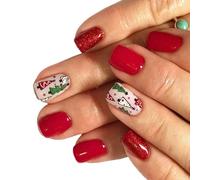 Faux ongles carrés courts pour sapin de Noël artificiel scintillant - Couverture complète à coller sur le dessus pour femme - Couverture complète courte à coller sur le sapin de Noël