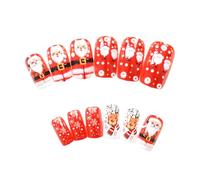 Faux ongles carrés de taille moyenne à presser en acrylique Motif Père Noël flocon de neige Couverture complète À coller