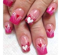 Faux ongles carrés en acrylique brillant avec cœurs colorés pour femmes et filles