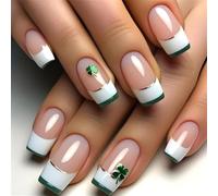 Faux ongles carrés en acrylique français, vert Shamrock Presse sur ongles pour fêtes Manucure Art Déclarations
