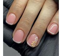 Faux ongles carrés French Tips à coller sur des fleurs artificielles à presser pour femme sur les ongles cercueil amande French Tip On Nail
