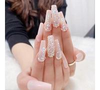 Faux Ongles Cercueil À Pression Française De Luxe, Longs, En Acrylique, Couverture Complète, Strass, Pour Femmes Et Filles, 24 Pièces, 4356