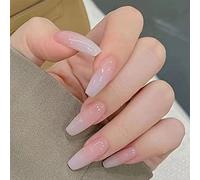Faux Ongles Cercueil Longue 24 Pièces Français Ongles à Presser Ballerine Nude Acrylique Capsules Ongles à Coller Réutilisable Couverture Complète Faux Ongle pour Femmes et Filles Salons De Manucure